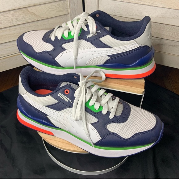 Puma R78 Futr Retro White and Peacoat Blue Wide Fit Sneaker Shoes Like New - Picture 4 of 14